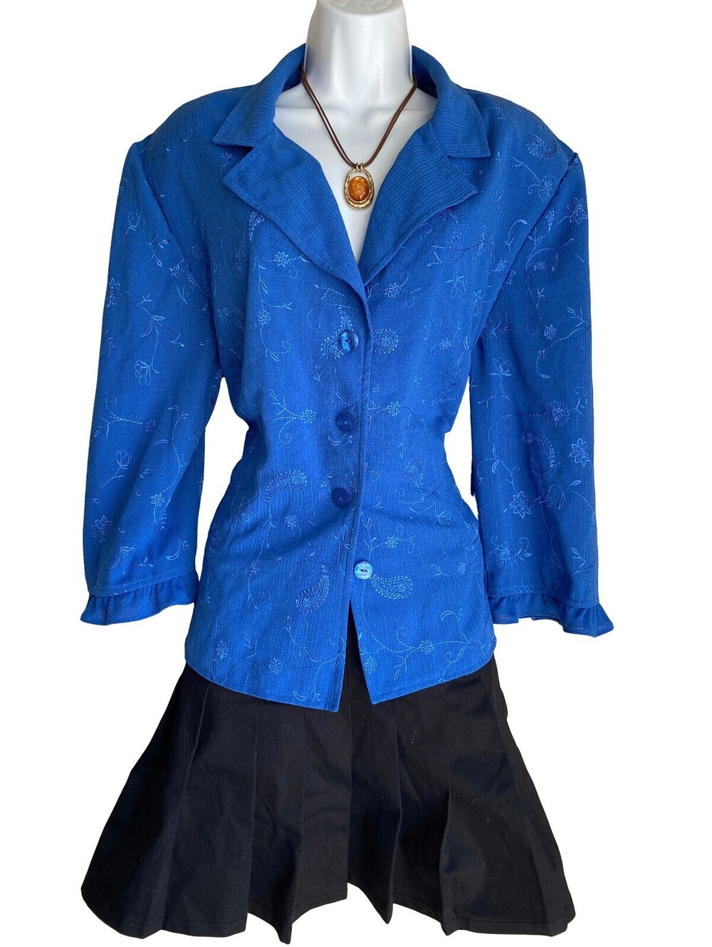 90s Vintage Sag Harbor Plus 18 Blue Embroidered Button Up Blazer Whimsigoth Goth
